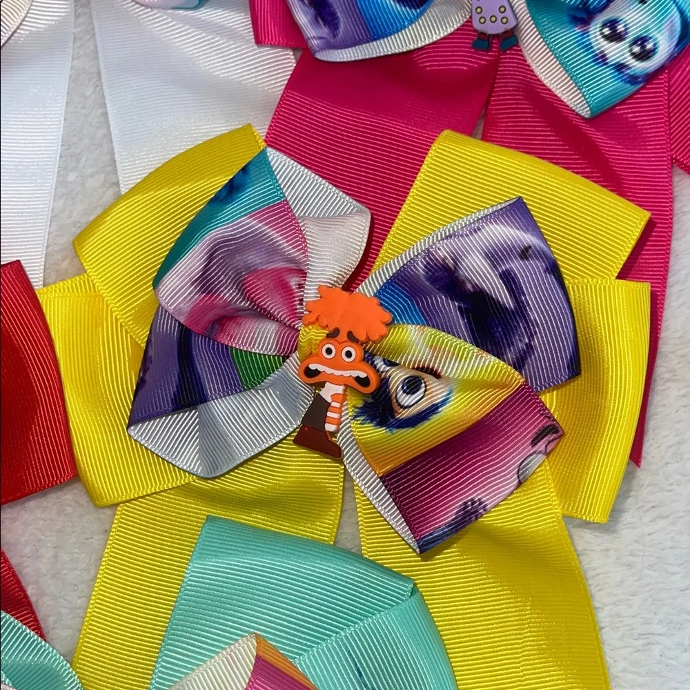 Inside Out Colorful Cartoon Character Hair Bows set of 6 new